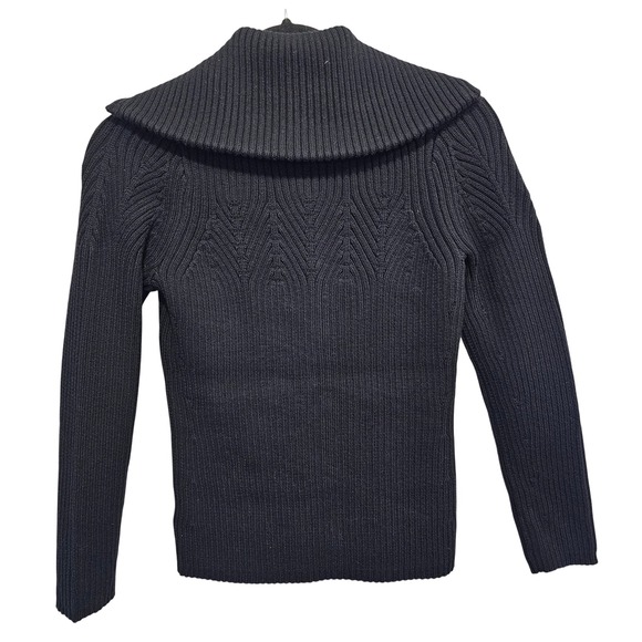 Parley Ribbed High Neck Zip Up Knit Cardigan Sweater‎ Black Cotton Blend Size S - Picture 11 of 11